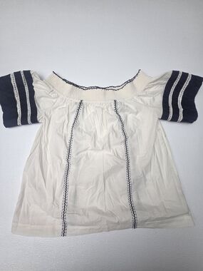 Tory Burch Cream Top with Navy Trim